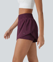 Breezeful™ High Waisted 2-in-1 Crossover Curved Hem Quick Dry Running Shorts 3'' with Pockets