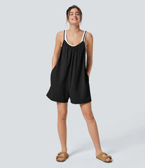 Spaghetti Pocket Solid Wide Leg Casual Jumpsuit