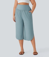 Breezeful™ High Waisted Tummy Control Curved Hem Quick Dry Resort Capri Plus Size Pants with Pockets