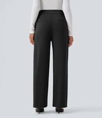 High Waisted Straight Leg Work Pants with Pockets