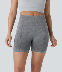 OneForm Seamless Flow High Waisted Pocket Washed Yoga Biker Shorts 5.5''