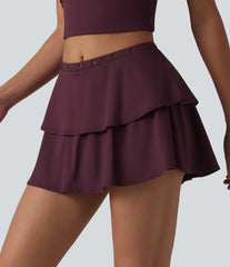 SoftlyZero™ Airy Mid Rise Eyelet 2-in-1 InstantCool Mini Casual Tiered Skirt with Pocket