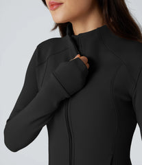 Long Sleeve Thumb Hole Fleece Workout Jacket with Pockets