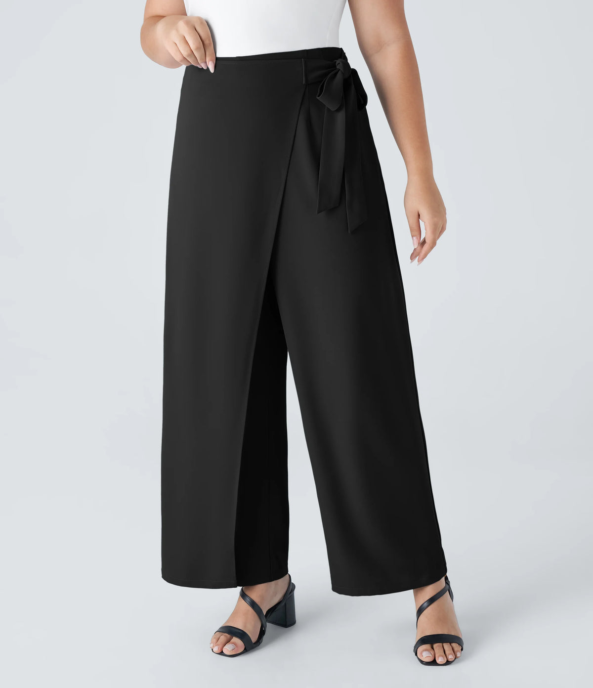 High Waisted Tie Side Wide Leg Work Plus Size Pants
