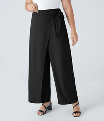 High Waisted Tie Side Wide Leg Work Plus Size Pants