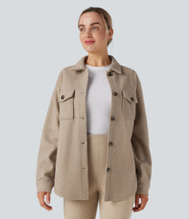 Long Sleeve Fleece Casual Jacket with Pockets