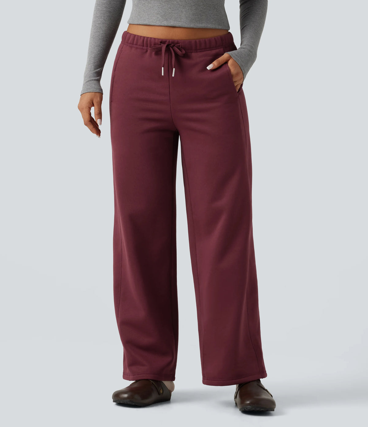 Low Rise Drawstring Workout Fleece Straight-leg Pants with Pockets
