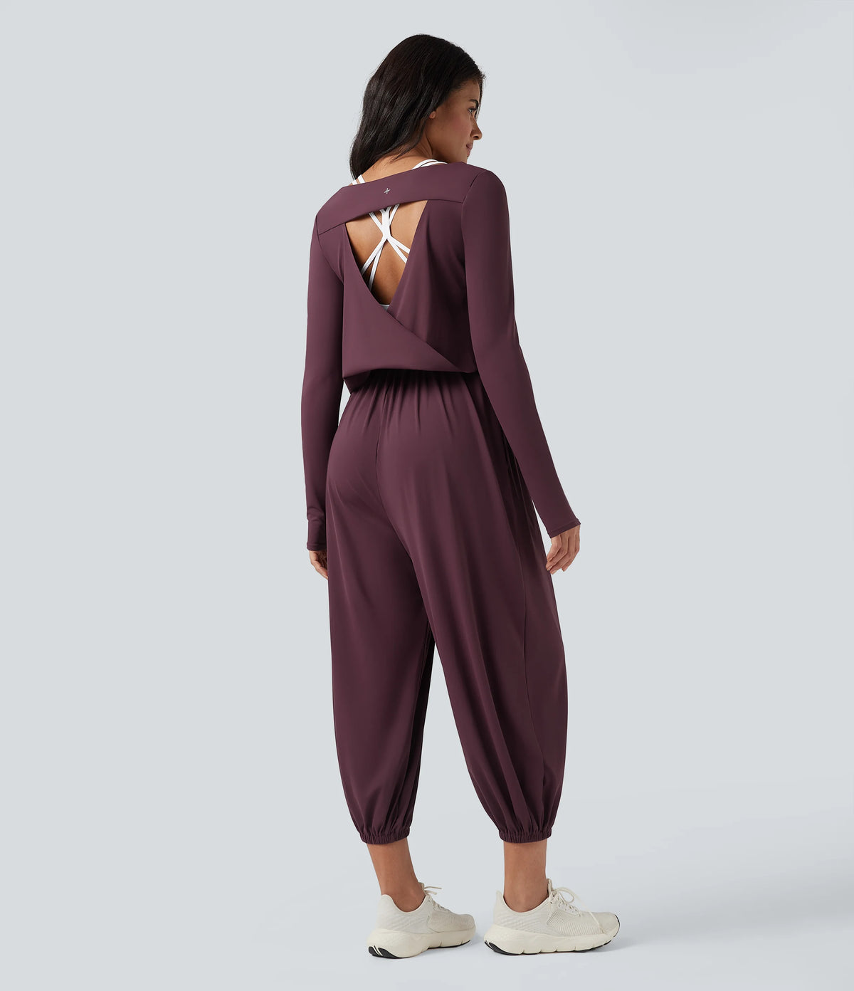 SoftlyZero™ Airy Cut-out Back Long Sleeve Thumb Holes Yoga Jumpsuit with Pockets-Easy Peezy