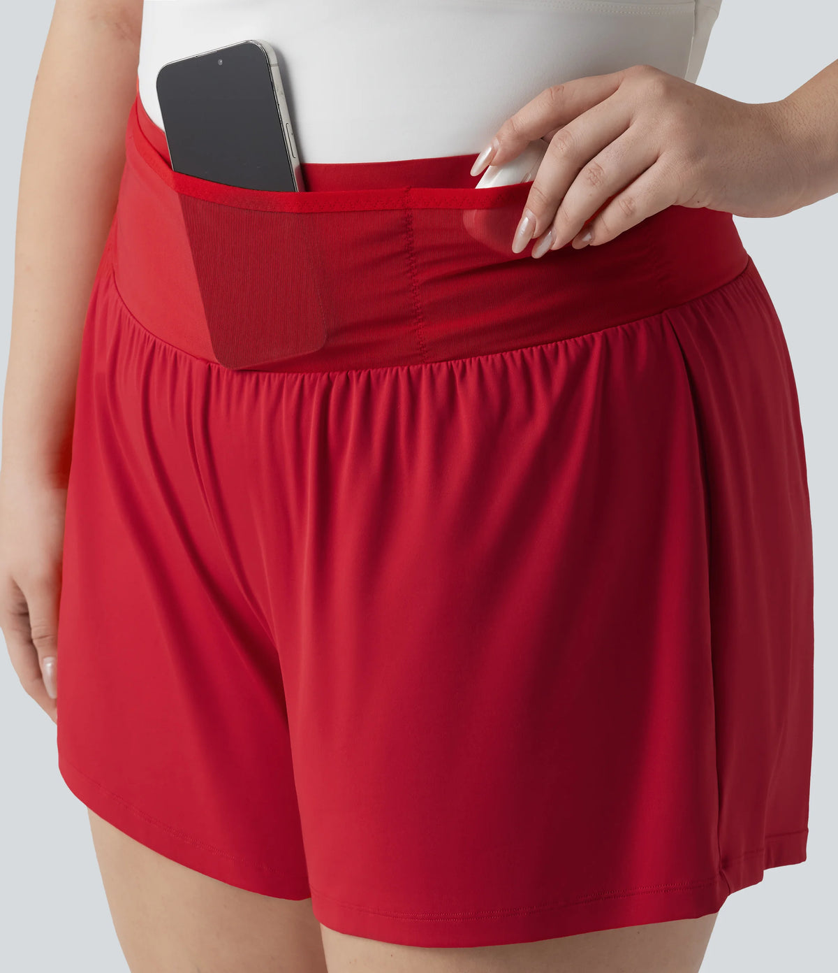 SoftlyZero™ Airy High Waisted Tummy Control 2-in-1 InstantCool Yoga Plus Size Shorts with Pockets