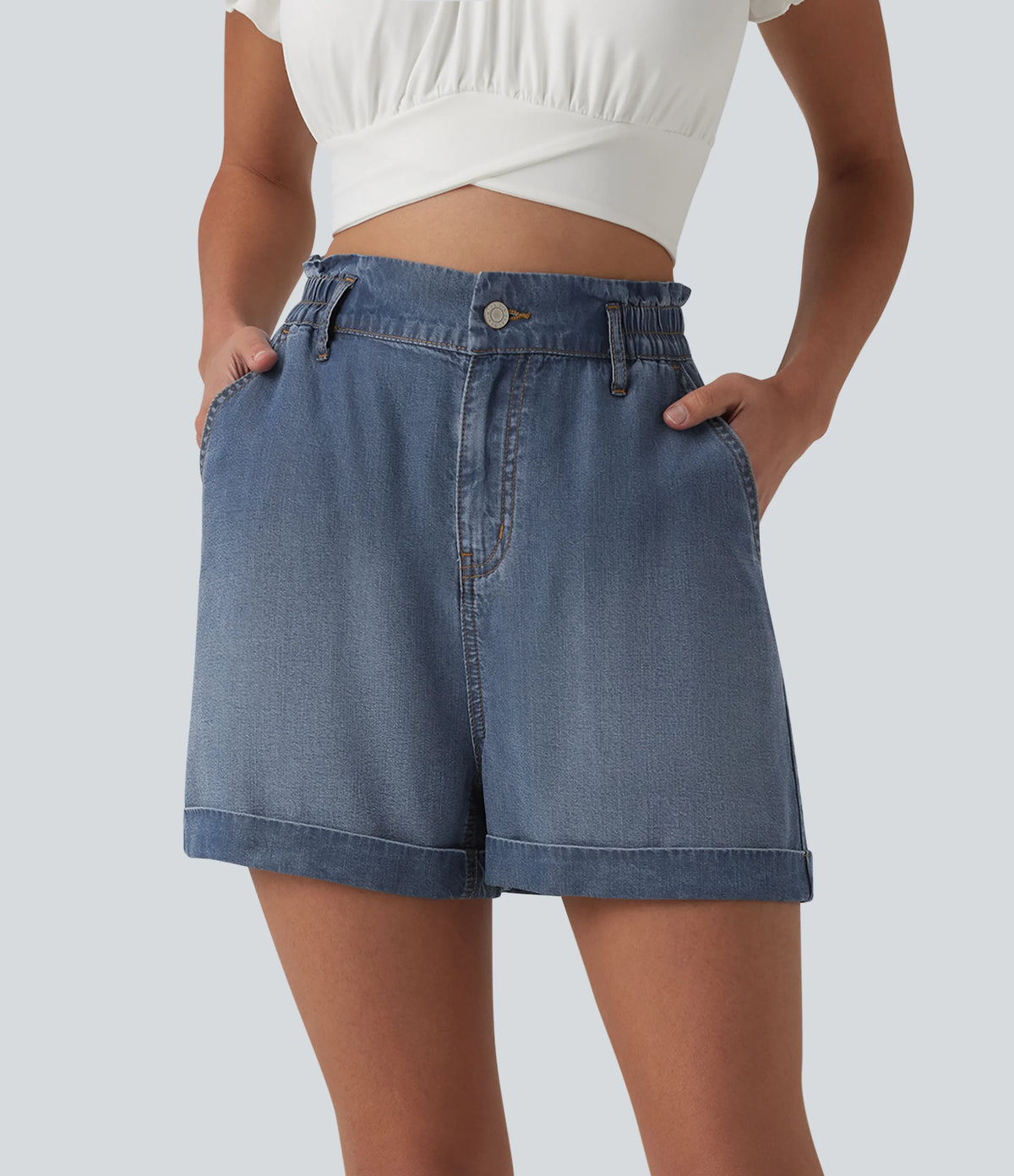 High Waisted Denim Casual Shorts 3'' with Pockets