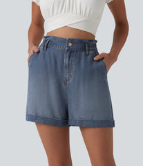 High Waisted Denim Casual Shorts 3'' with Pockets