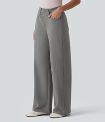 Halara Flex™ DayStretch Asymmetric High Waisted Straight Leg Work Pants with Pockets