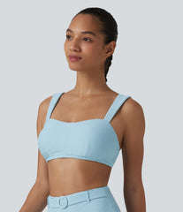 Push-Up Square Neck Stripes Sparkle Bikini Top Swimsuit