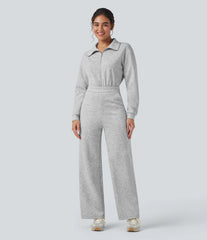 Lapel Zip Long Sleeve Casual Jumpsuit with Pockets-Easy Peezy
