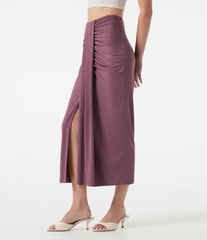 High Waisted Ruched Bodycon Midi Casual Skirt