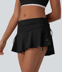 SoftlyZero™ Airy Low Rise Ruched Drawstring 2-in-1 InstantCool Micro Mini Tennis Skirt with Pockets