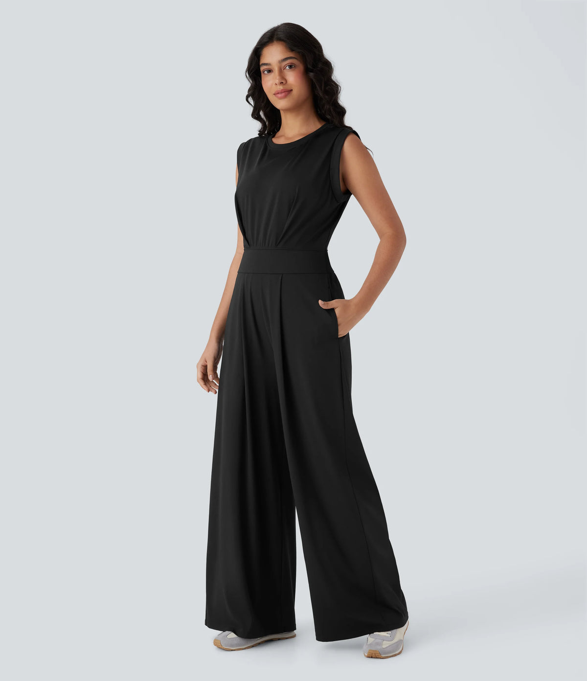 SoftlyZero™ QuickDry Round Neck Sleeveless Keyhole Pocket Yoga Jumpsuit-Easy Peezy Edition