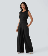 SoftlyZero™ QuickDry Round Neck Sleeveless Keyhole Pocket Yoga Jumpsuit-Easy Peezy Edition