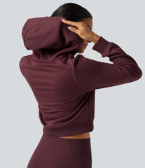 Hooded Long Sleeve Fleece Workout Jacket with Pockets