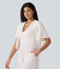 Flounce Short Sleeve Casual Chiffon Coat