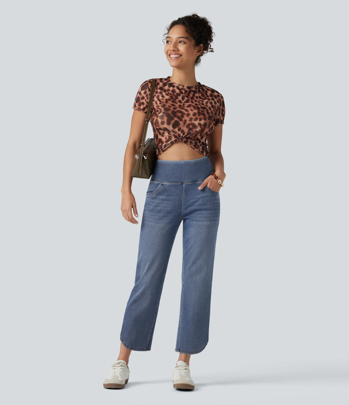 Halara Flex™ High Waisted Tummy Control Curved Hem Skinny Casual 7/8 Jeans with Pockets