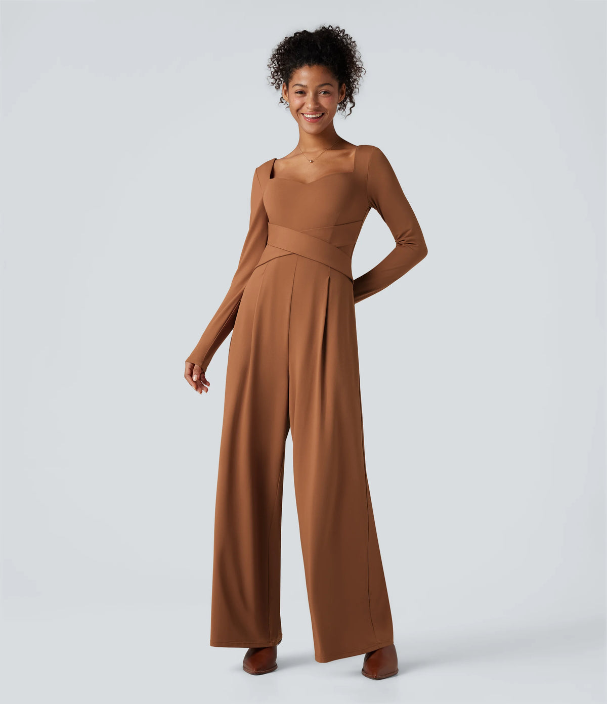U Back Long Sleeve Casual Jumpsuit with Pockets-Easy Peezy Edition
