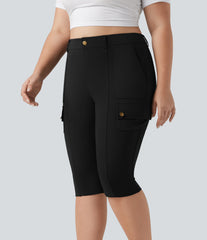 DayStretch High Waisted Skinny Pedal Pusher Casual Plus Size Cargo Pants with Pockets