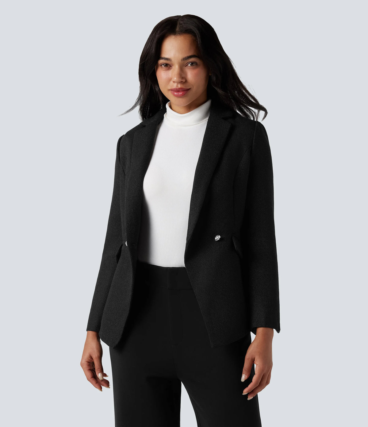 Notched Collar Long Sleeve Work Blazer with Pockets