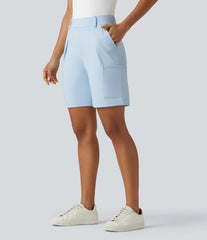DayStretch High Waisted Pleated Work Cargo Baggy Bermuda Shorts with Pockets