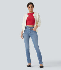 Halara Flex™ Mid Rise Double Waistband Casual Slim Jeans with Pockets