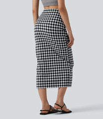 Halara UltraSculpt™ Check Print High Waisted Drawstring Bodycon Midi Casual Skirt