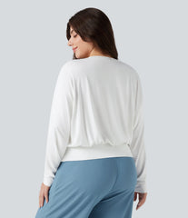 Round Neck Long Sleeve Work Plus Size Top