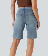 Halara Flex™ High Waisted Stripe Washed Denim Casual Baggy Bermuda Shorts with Pockets