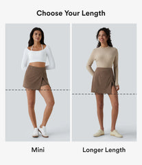 High Waisted Back Zipper Split Hem 2-in-1 Corduroy Casual Skirt-Longer Length
