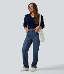 Halara Flex™ High Waisted Draped Lyocell Casual Bootcut Jeans with Pockets