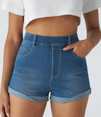 Halara Flex™ High Waisted Pockets Rolled Hem Washed Denim Casual Shorts