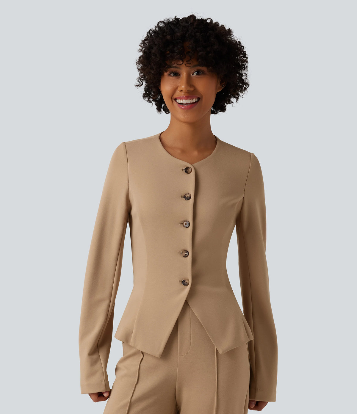 Round Neck Long Sleeve Slim Work Blazer