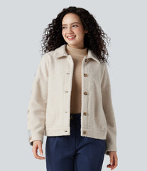 Lapel Long Sleeve Casual Sherpa Jacket