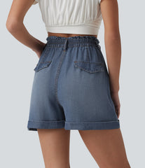 High Waisted Denim Casual Shorts 3'' with Pockets