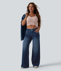 Halara Flex™ Low Rise Wide Leg Stripes Casual Jeans with Pockets