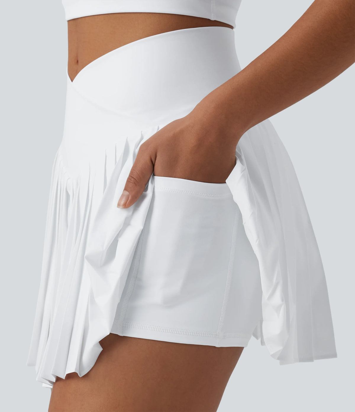 Breezeful™ Crossover High Waisted Pleated Mini 2-in-1 Quick Dry Tennis Skirt with Pockets