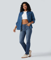 Halara Flex™ Low Rise Zipper Pockets Straight Leg Washed Casual Jeans