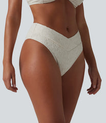 Mid Rise Crossover Jacquard Bikini Bottom Swimsuit
