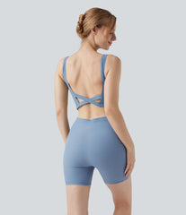 Backless U-Neck Sleeveless One Piece Swimsuit with Pockets-Easy Peezy