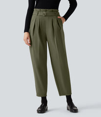 SoftlyZero™ Plush Thermal Super High Waisted Belted Tapered Work Pants with Pockets