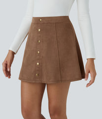 High Waisted Decorative 2-in-1 A Line Suede Mini Casual Skirt