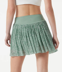 Mid Rise Leopard Mesh Mini 2-in-1 Workout Flowy Skirt with Pocket