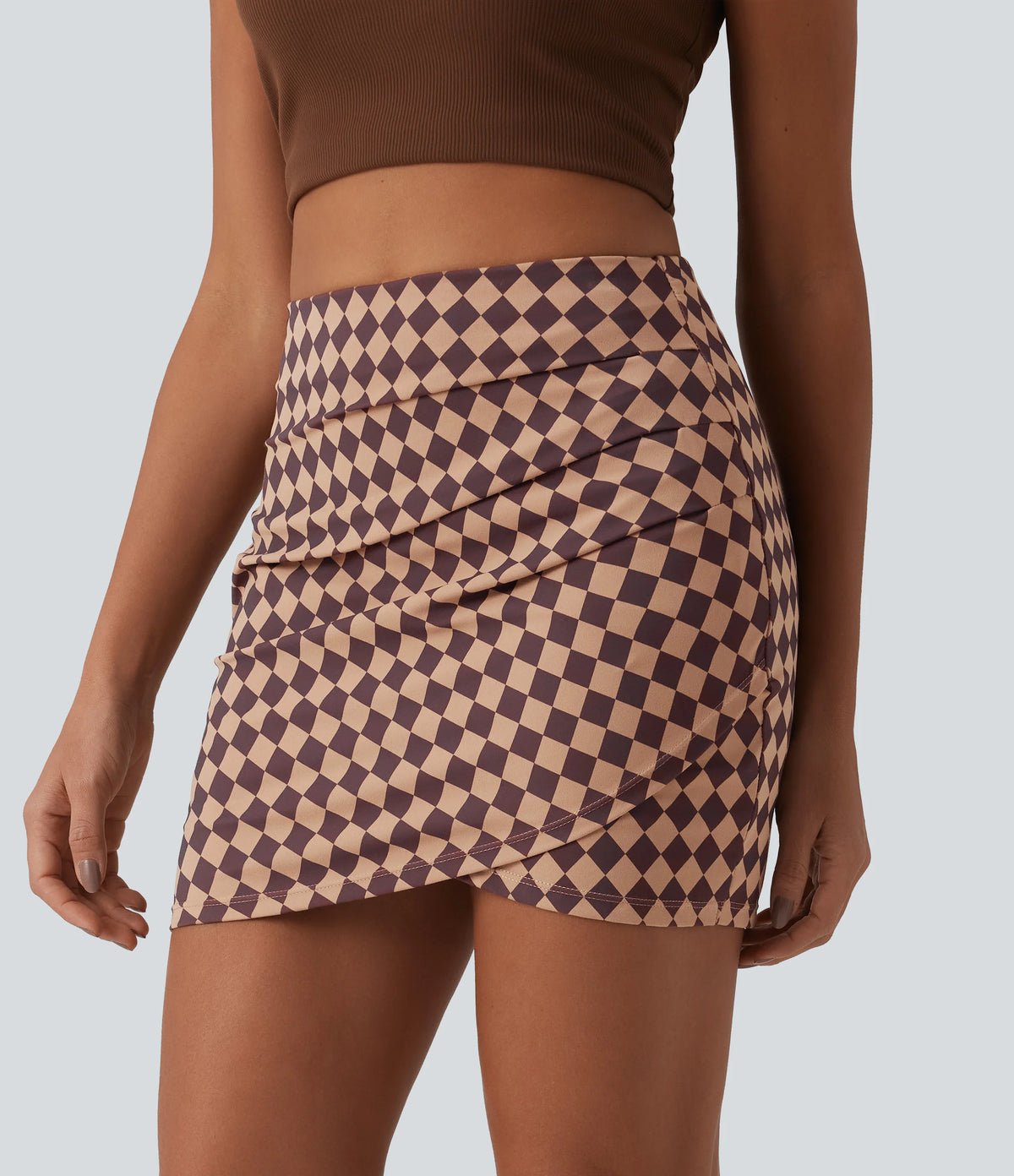 Halara UltraSculpt™ Check Print High Waisted Crossover Hem 2-in-1 Bodycon Mini Casual Skirt