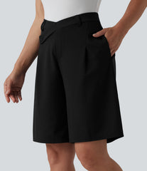 Asymmetric Mid Rise Waffle Work Bermuda Shorts 10'' with Pockets