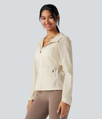 Water Repellent Abrasion-resistant Hooded Contrast Mesh Hiking Jacket with Pockets